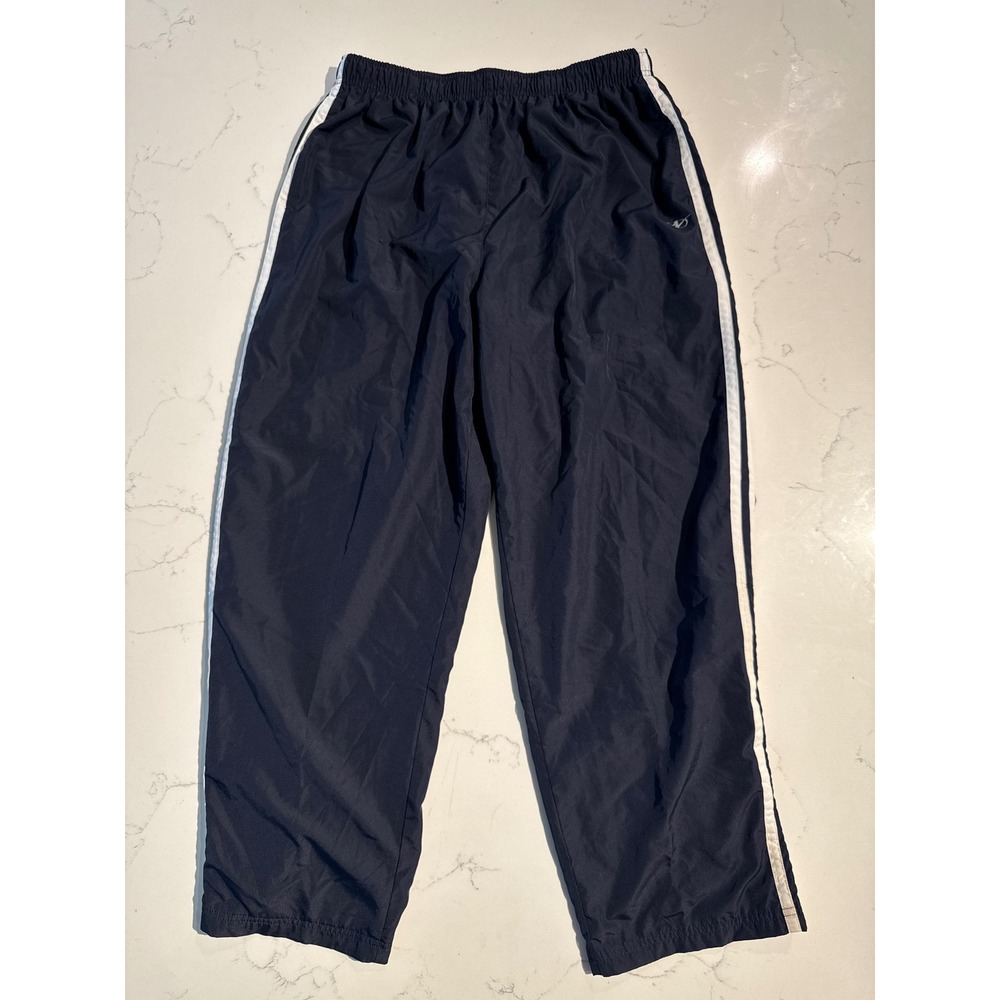 NordicTrack Men's Navy Blue Track Pants Elastic Waist White Stripes